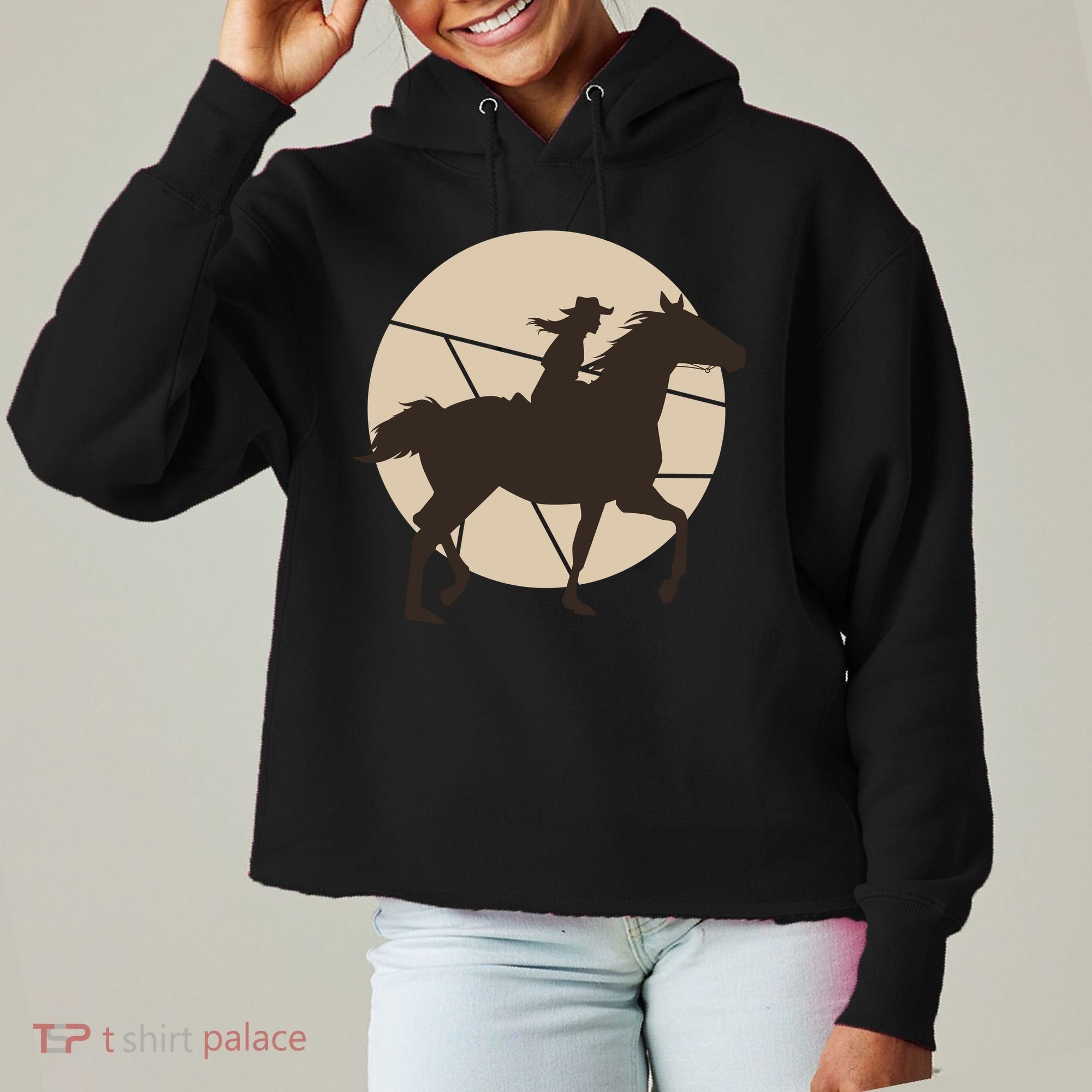 Girl Horse Rider Ladies Heavyweight Boxy Pullover Hoodie