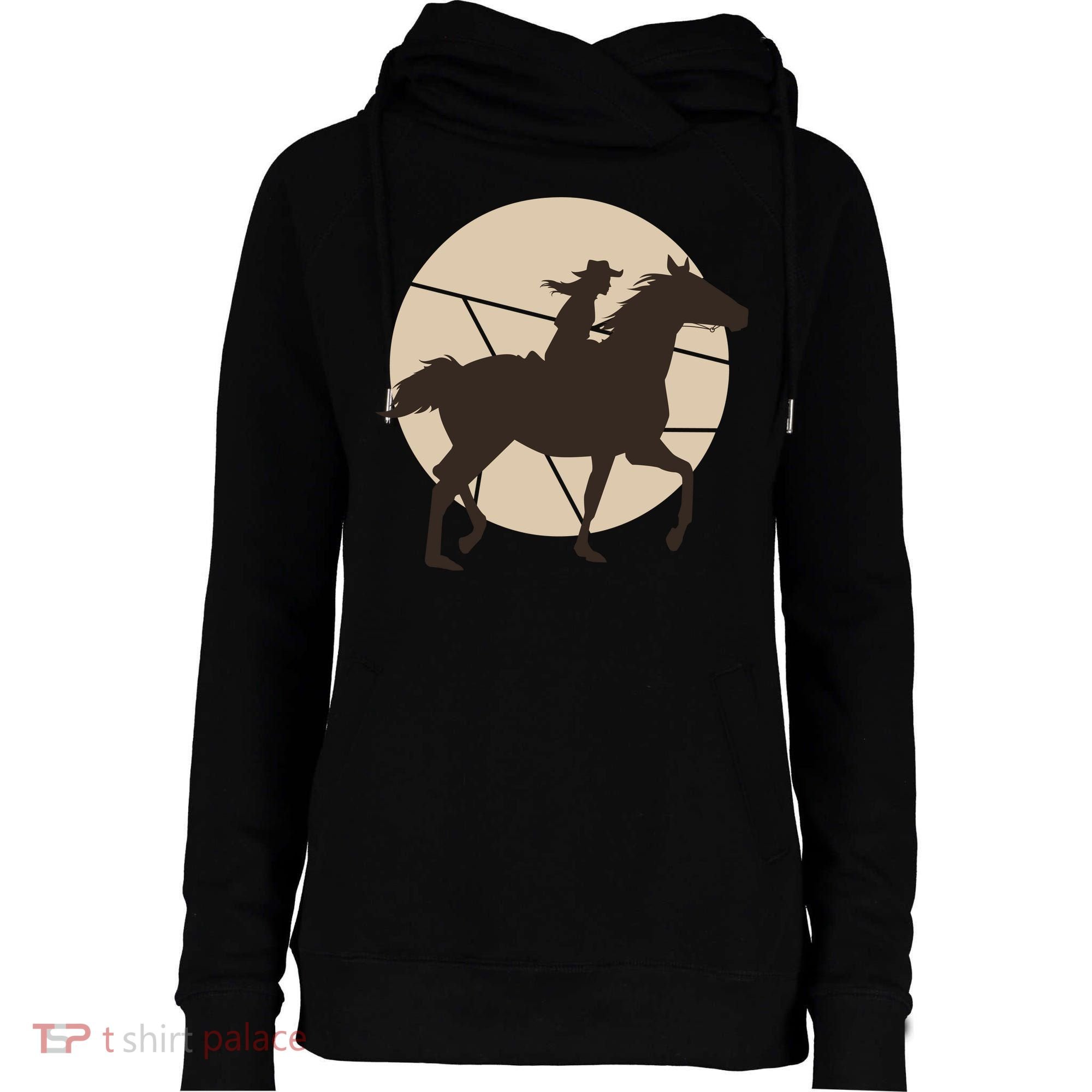 Girl Horse Rider Womens Funnel Neck Pullover Hood