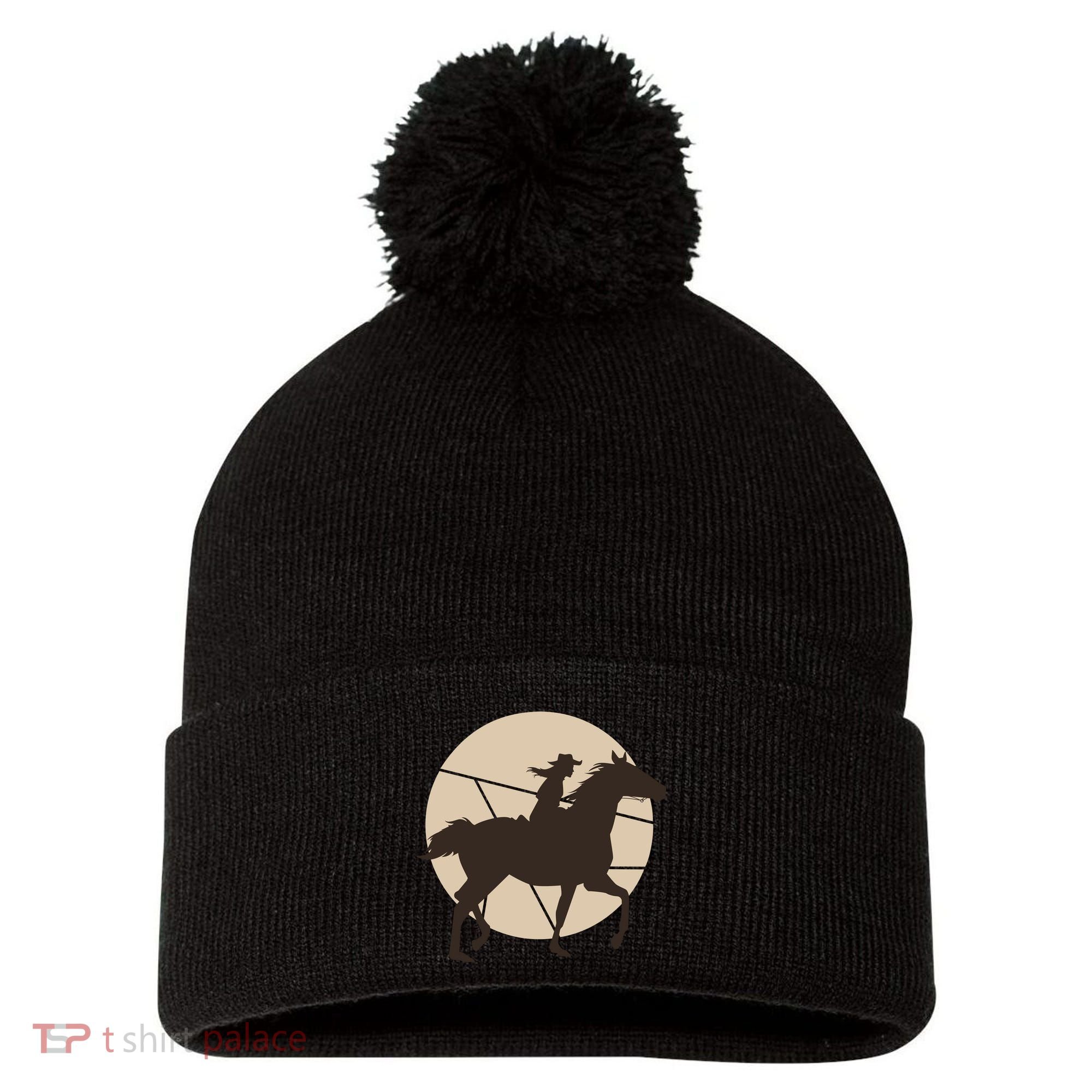 Girl Horse Rider Pom Pom 12in Knit Beanie