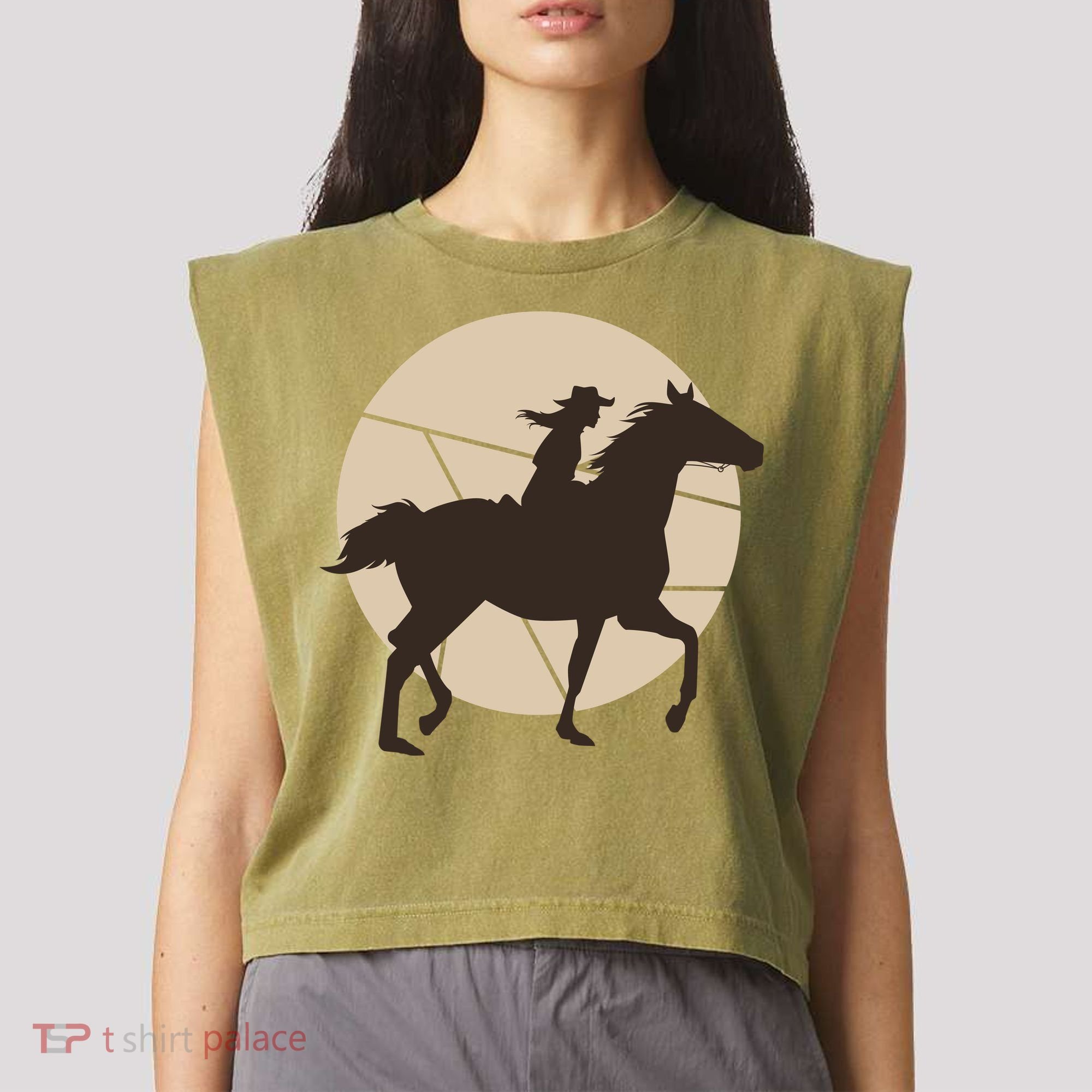 Girl Horse Rider Garment-Dyed Women's Muscle Tee