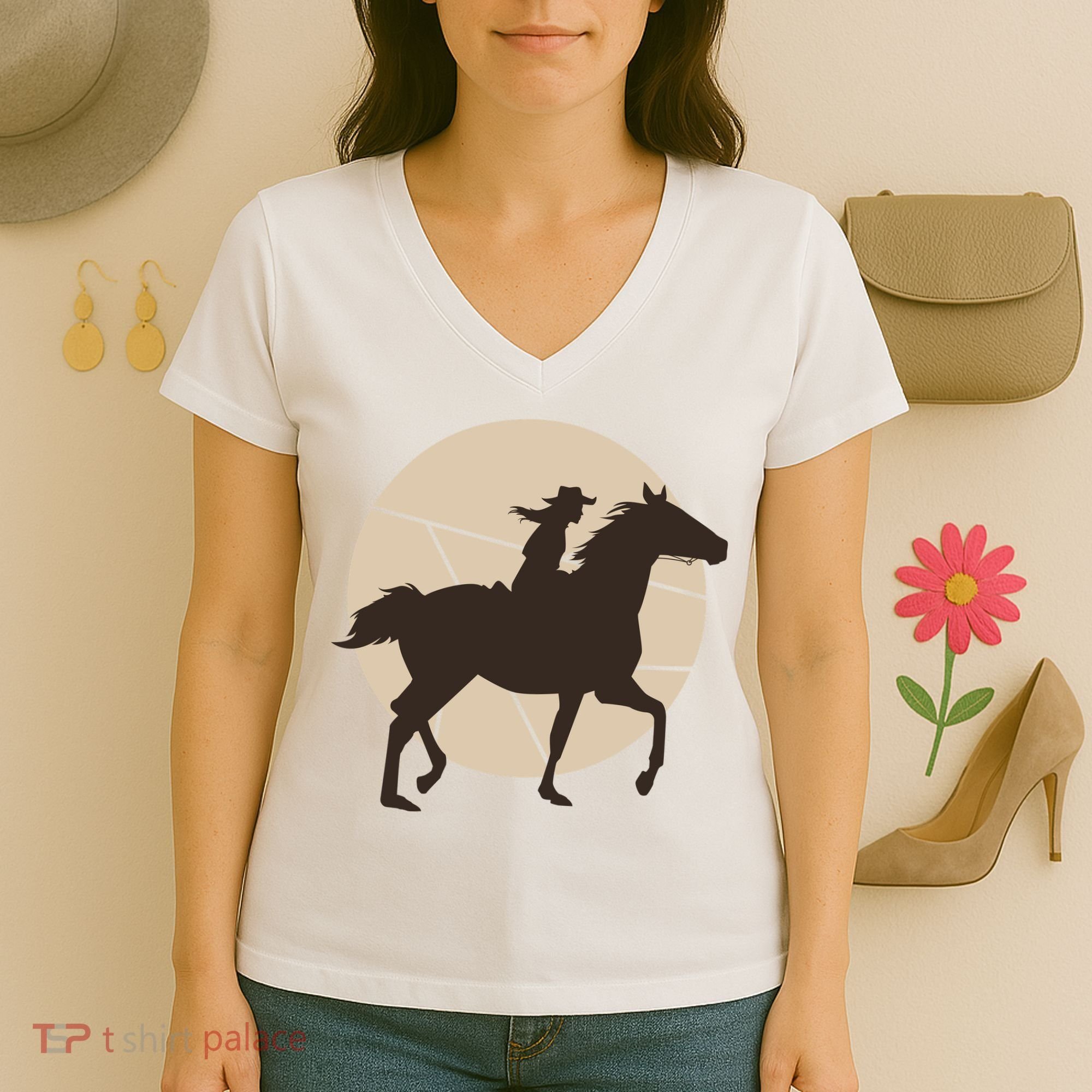 Girl Horse Rider Women's V-Neck T-Shirt