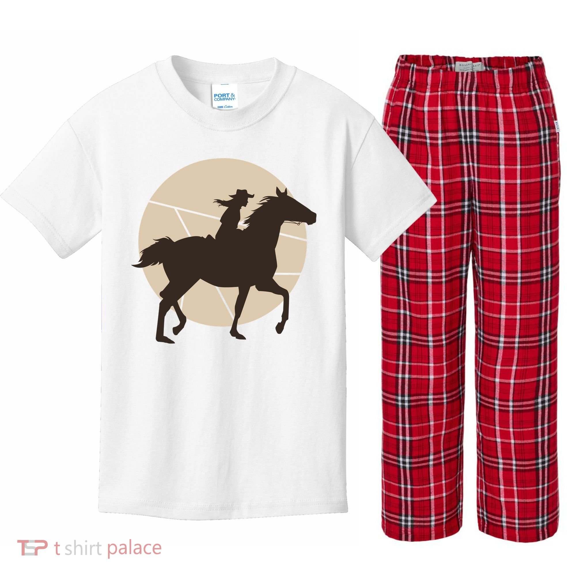 Girl Horse Rider Kids Plaid Pajama Set