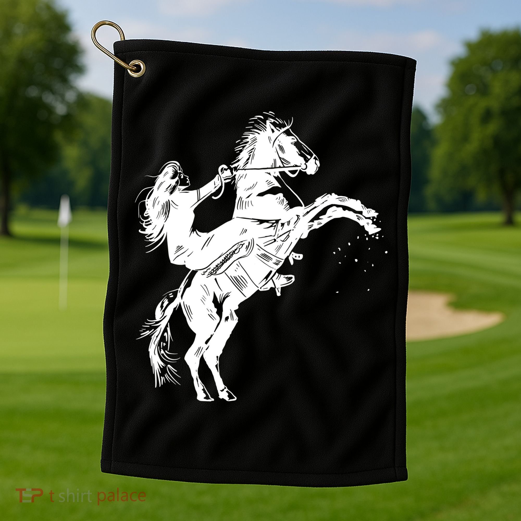 Girl Riding Horse Equitation Golf Towel