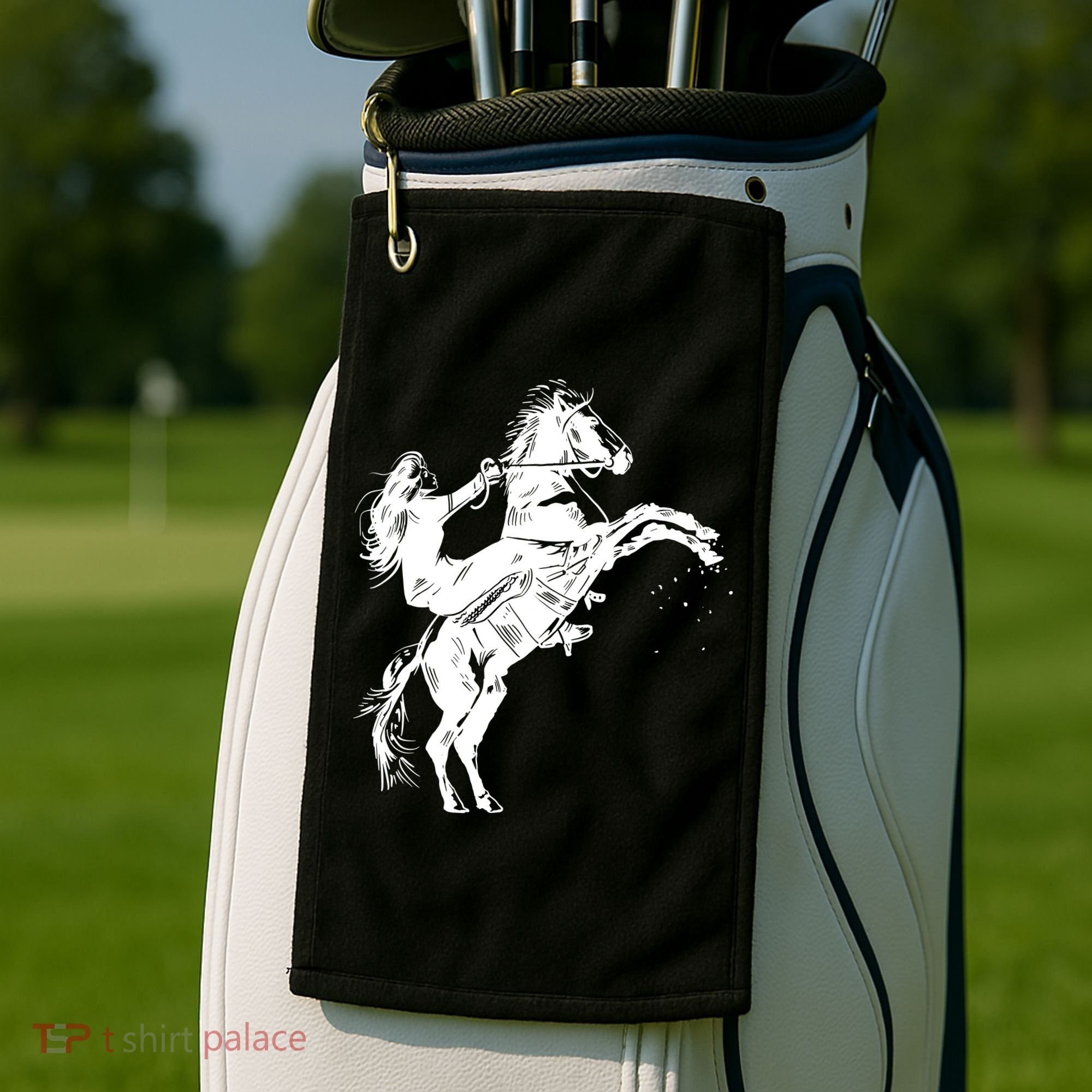 Girl Riding Horse Equitation Golf Towel