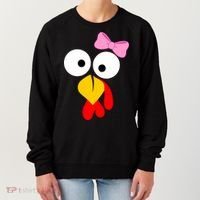 Girl Turkey Face Pink Bow Thanksgiving Day Women's Sweatshirt thumb 0
