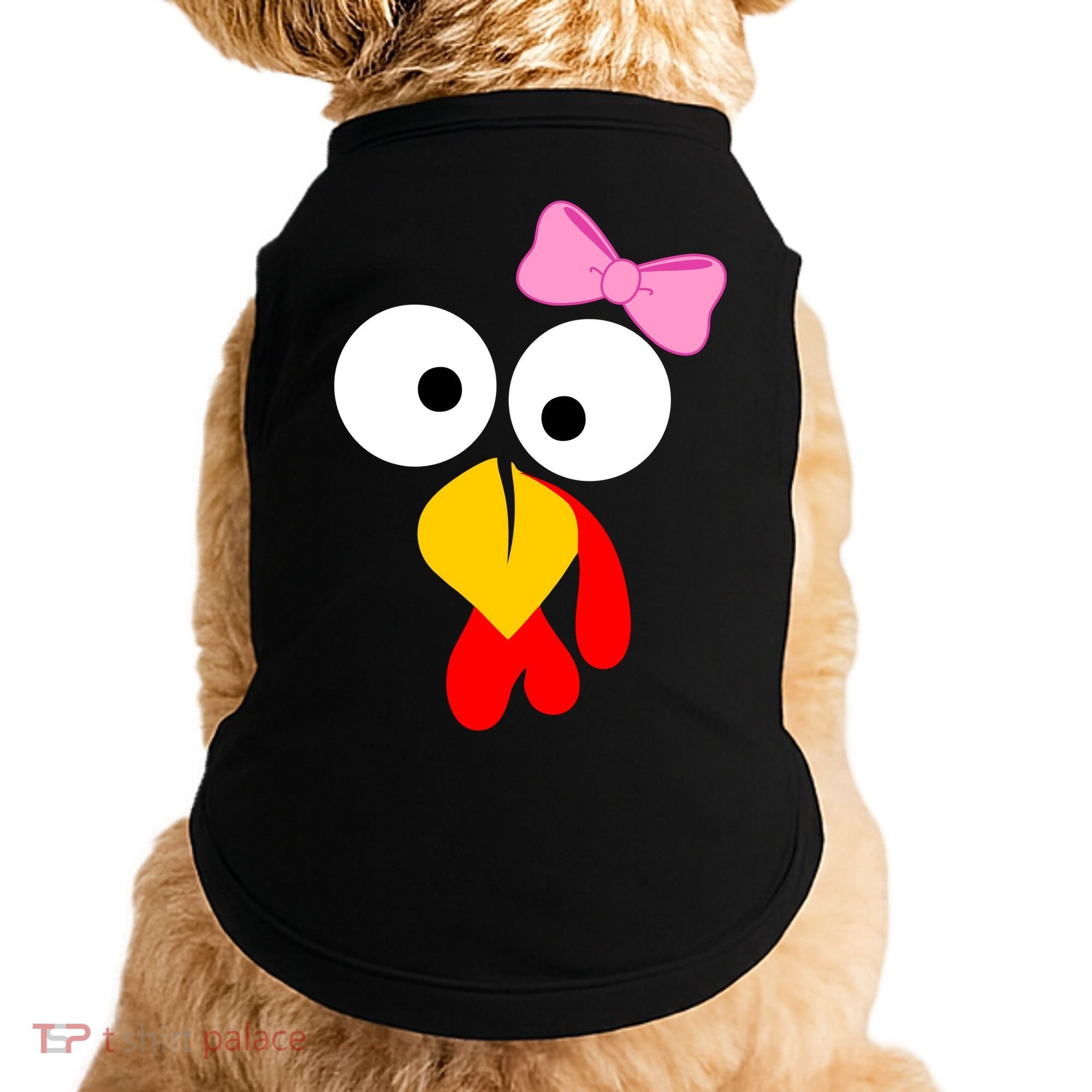 Girl Turkey Face Pink Bow Thanksgiving Day Doggie Tank