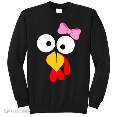 Girl Turkey Face Pink Bow Thanksgiving Day Sweatshirt