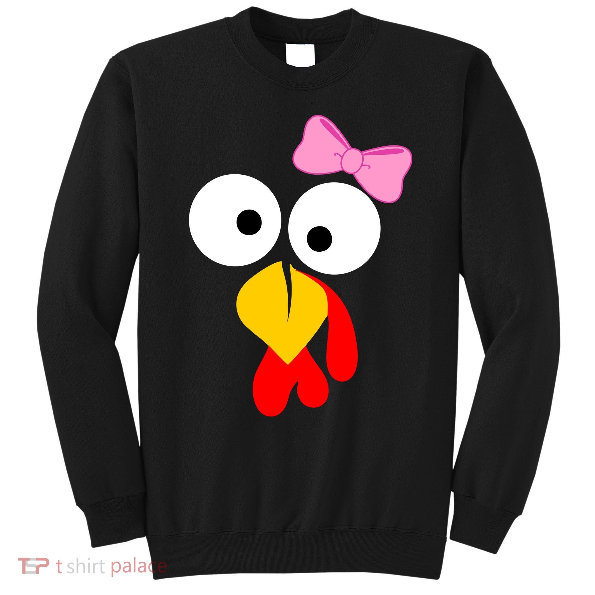 Girl Turkey Face Pink Bow Thanksgiving Day Sweatshirt
