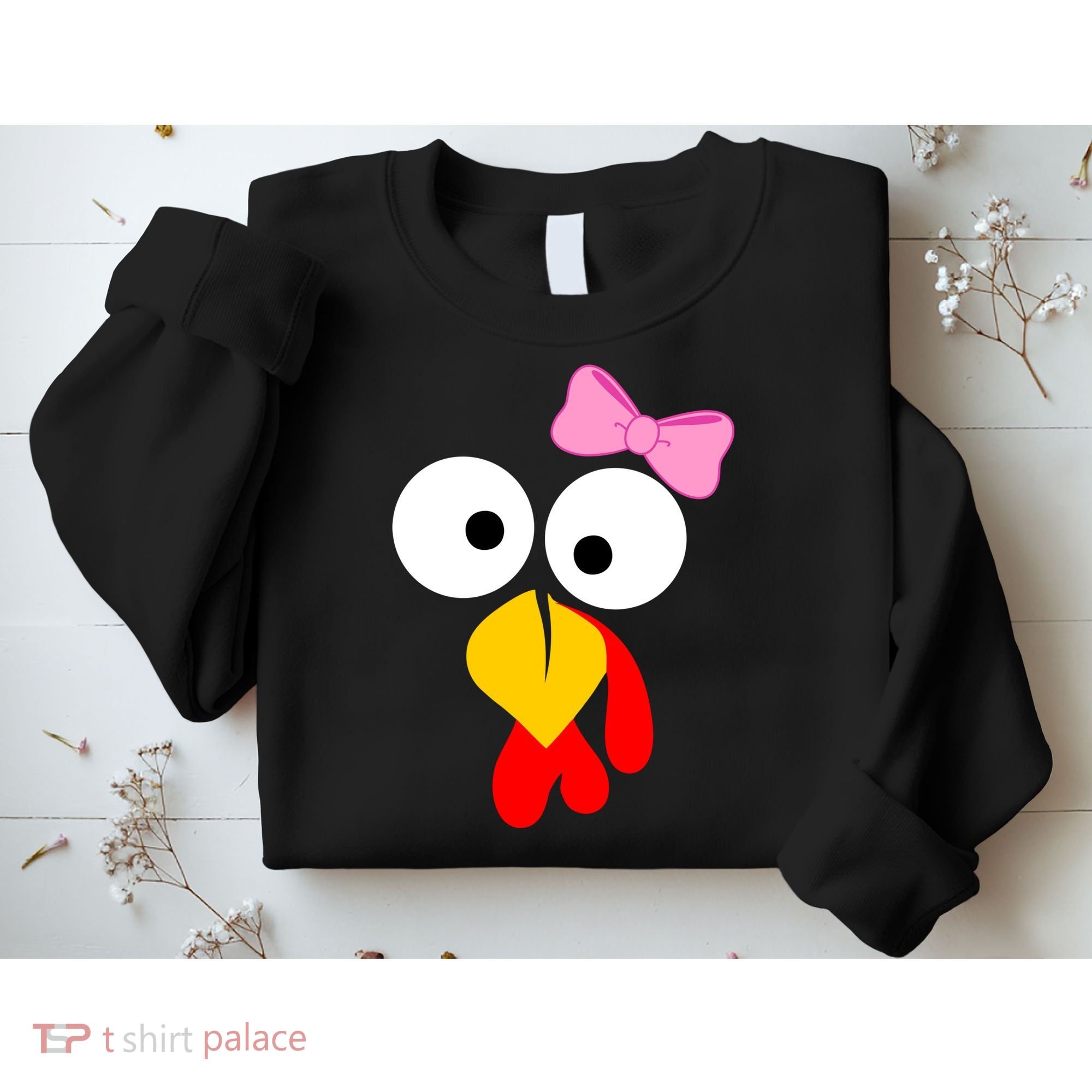 Girl Turkey Face Pink Bow Thanksgiving Day Sweatshirt