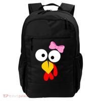Girl Turkey Face Pink Bow Thanksgiving Day Backpack thumb 0