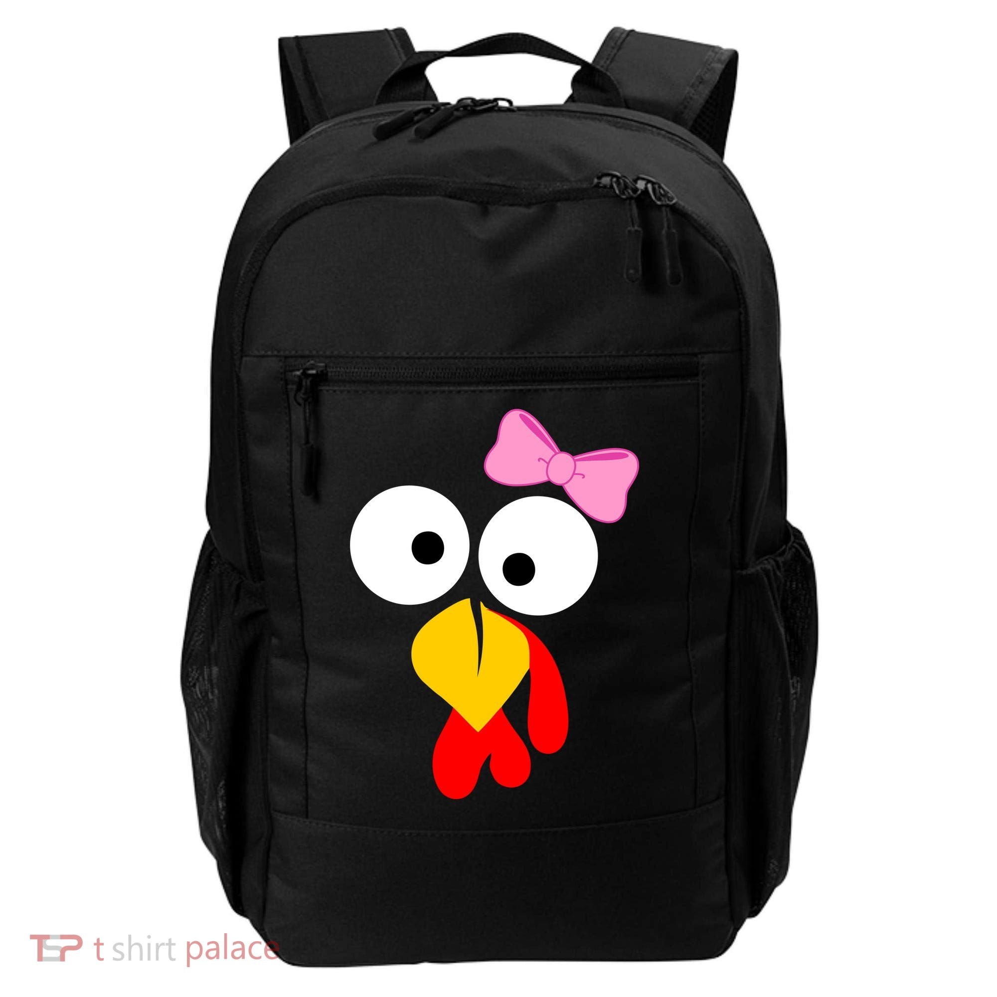 Girl Turkey Face Pink Bow Thanksgiving Day Backpack