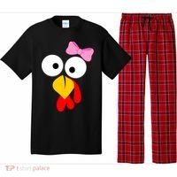 Girl Turkey Face Pink Bow Thanksgiving Day Pajama Set thumb 0