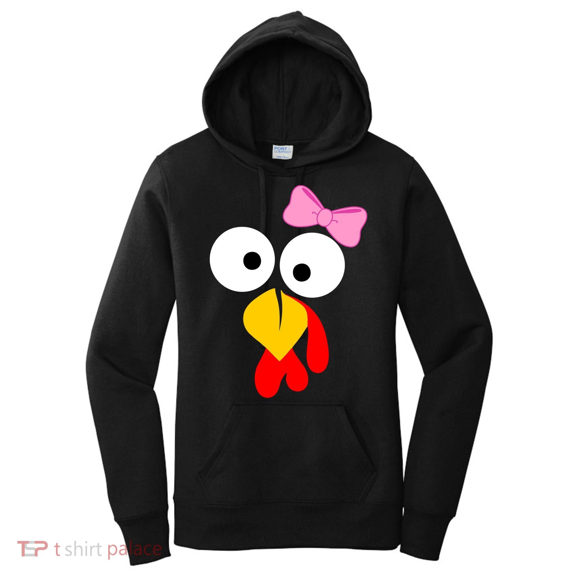 Girl Turkey Face Pink Bow Thanksgiving Day Women's Hoodie