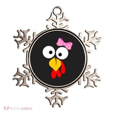 Girl Turkey Face Pink Bow Thanksgiving Day Ornament