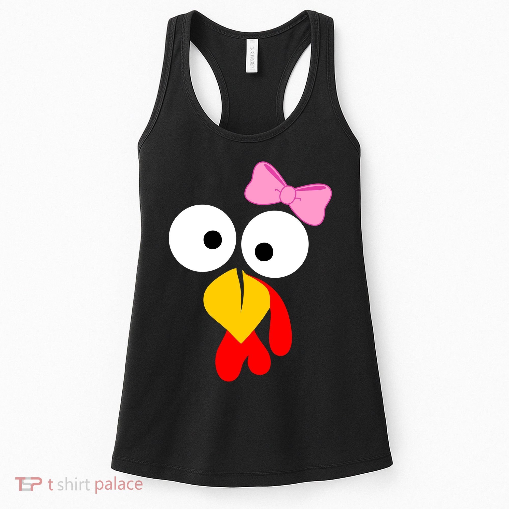 Girl Turkey Face Pink Bow Thanksgiving Day Women's Tank Top