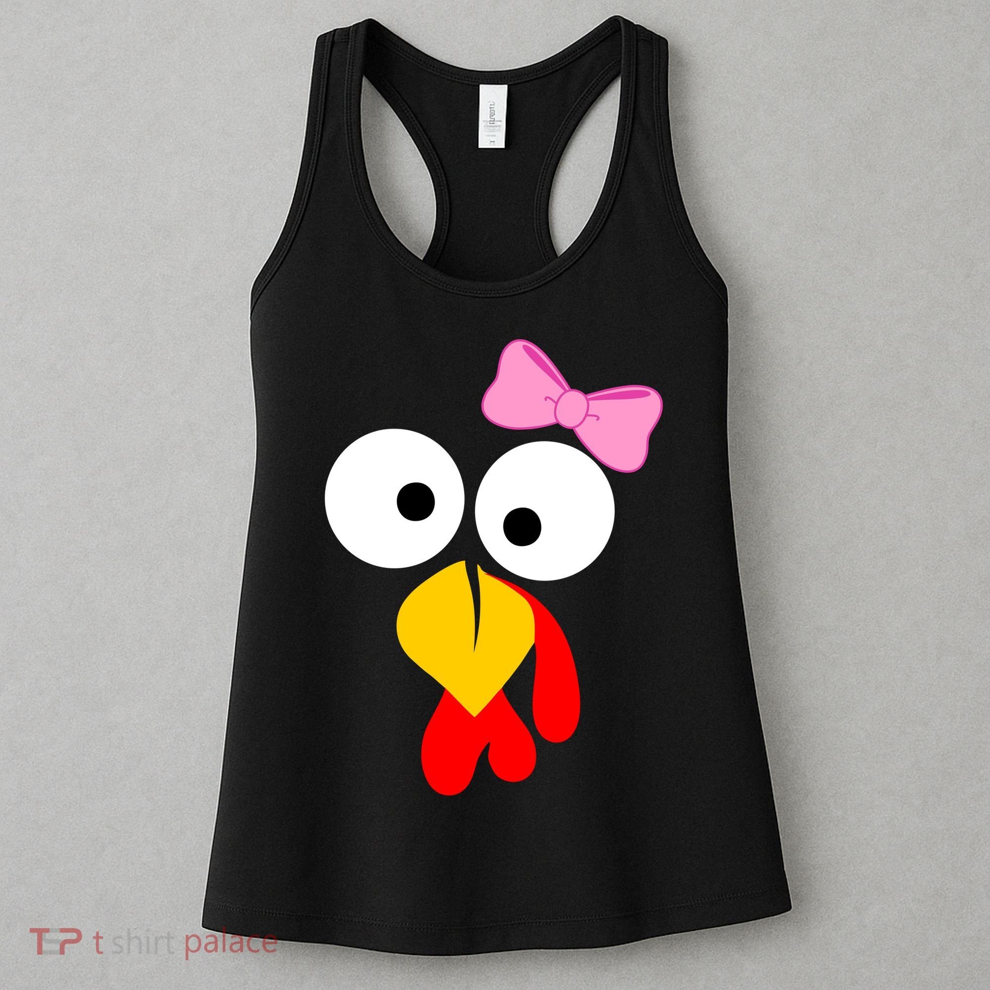 Girl Turkey Face Pink Bow Thanksgiving Day Women's Tank Top