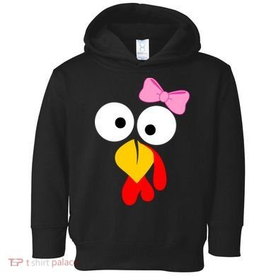 Girl Turkey Face Pink Bow Thanksgiving Day Toddler Hoodie