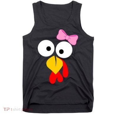 Girl Turkey Face Pink Bow Thanksgiving Day Tank Top