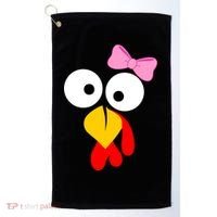 Girl Turkey Face Pink Bow Thanksgiving Day Golf Towel thumb 0