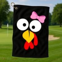 Girl Turkey Face Pink Bow Thanksgiving Day Golf Towel thumb 1