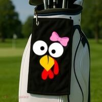 Girl Turkey Face Pink Bow Thanksgiving Day Golf Towel thumb 2