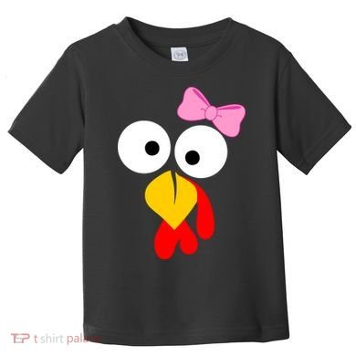 Girl Turkey Face Pink Bow Thanksgiving Day Toddler T-Shirt