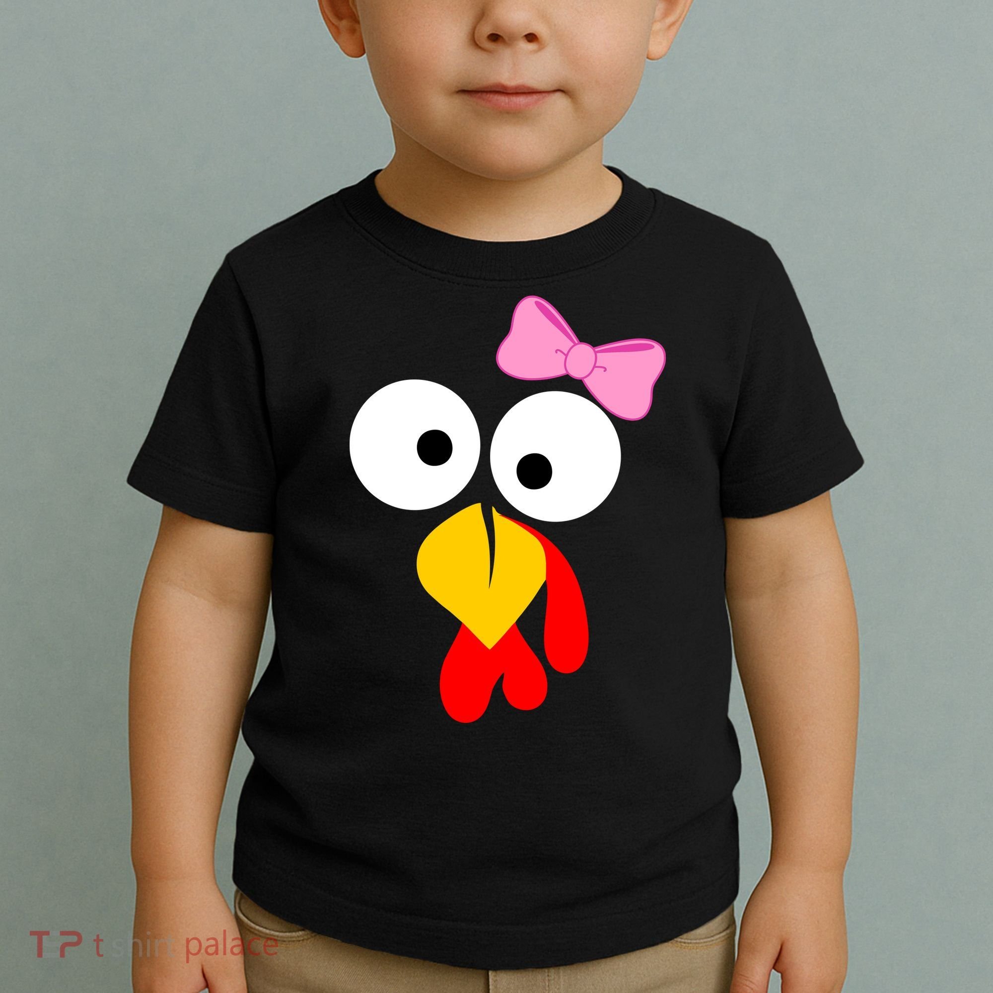 Girl Turkey Face Pink Bow Thanksgiving Day Toddler T-Shirt
