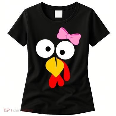 Girl Turkey Face Pink Bow Thanksgiving Day Women's T-Shirt