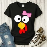 Girl Turkey Face Pink Bow Thanksgiving Day Women's T-Shirt thumb 3