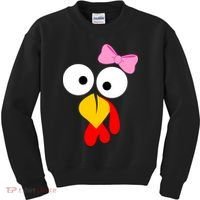 Girl Turkey Face Pink Bow Thanksgiving Day Kids Sweatshirt thumb 0