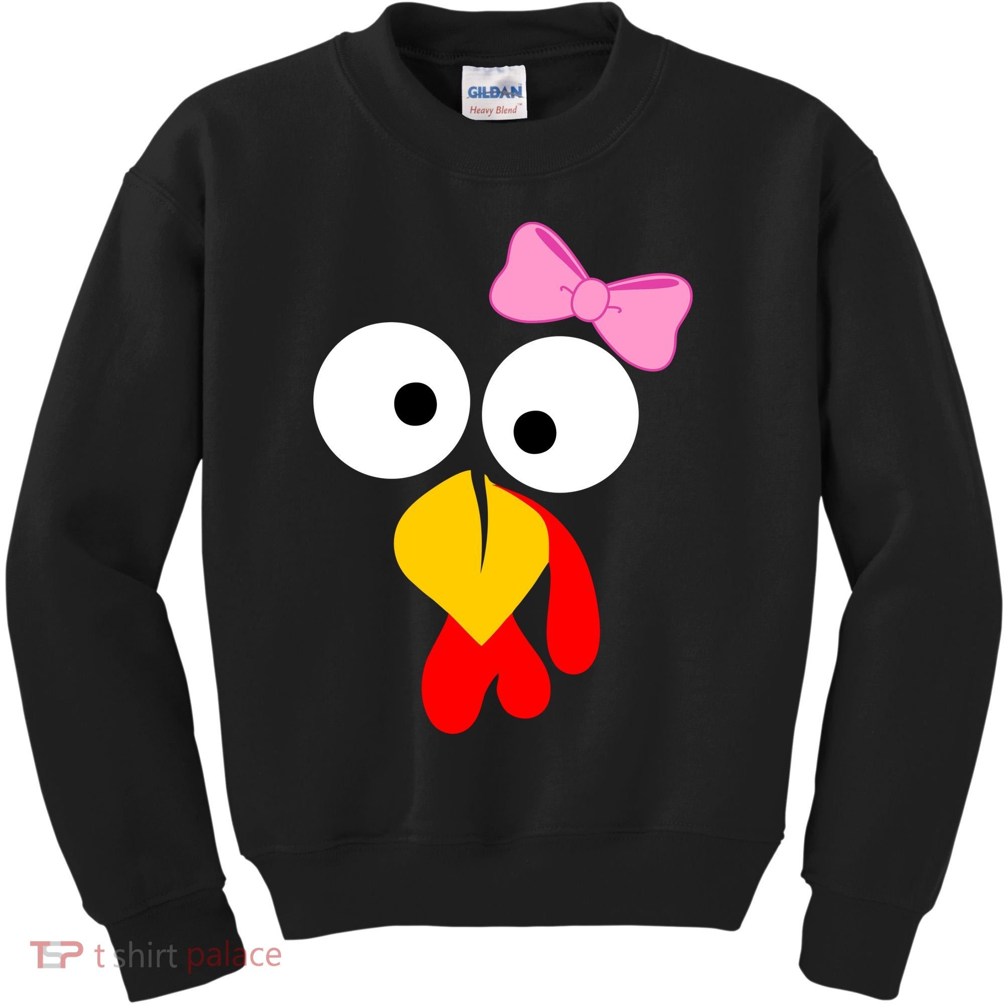 Girl Turkey Face Pink Bow Thanksgiving Day Kids Sweatshirt