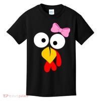 Girl Turkey Face Pink Bow Thanksgiving Day Kids T-Shirt thumb 0