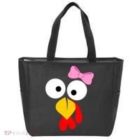 Girl Turkey Face Pink Bow Thanksgiving Day Tote Bag thumb 0