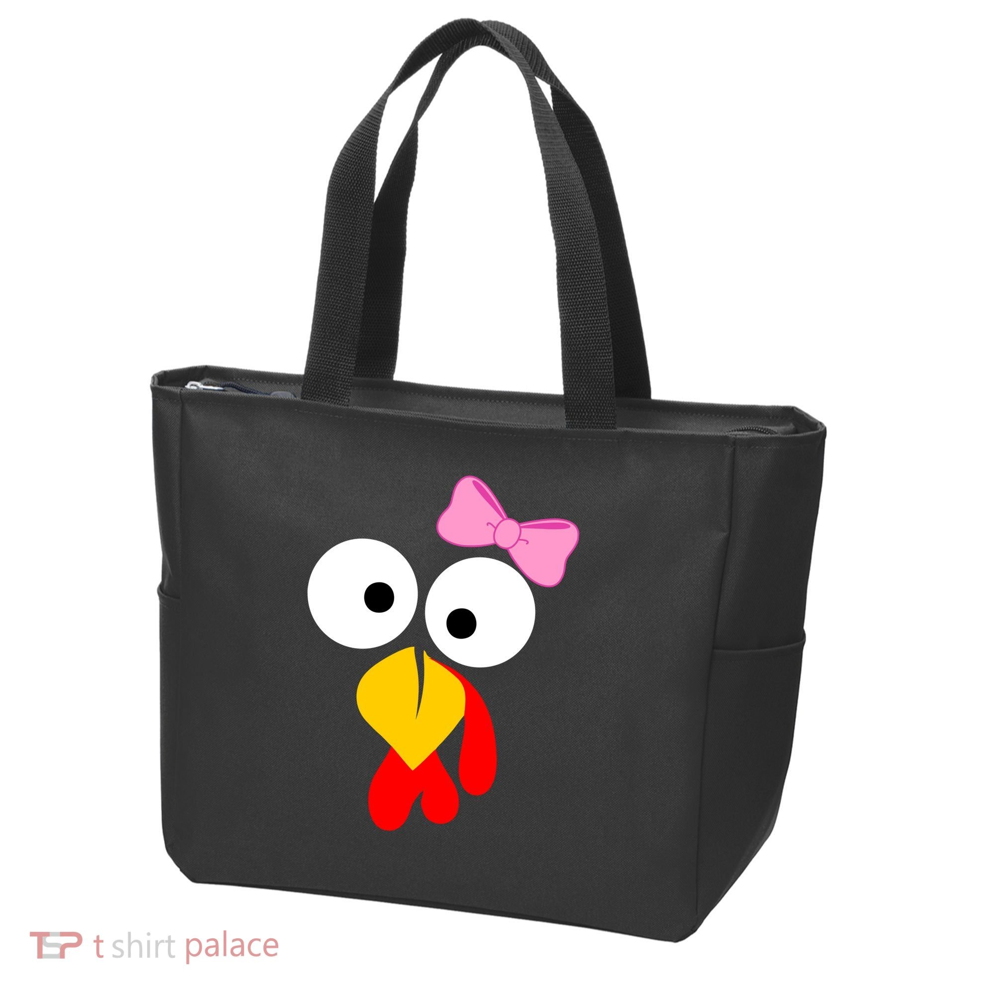 Girl Turkey Face Pink Bow Thanksgiving Day Tote Bag
