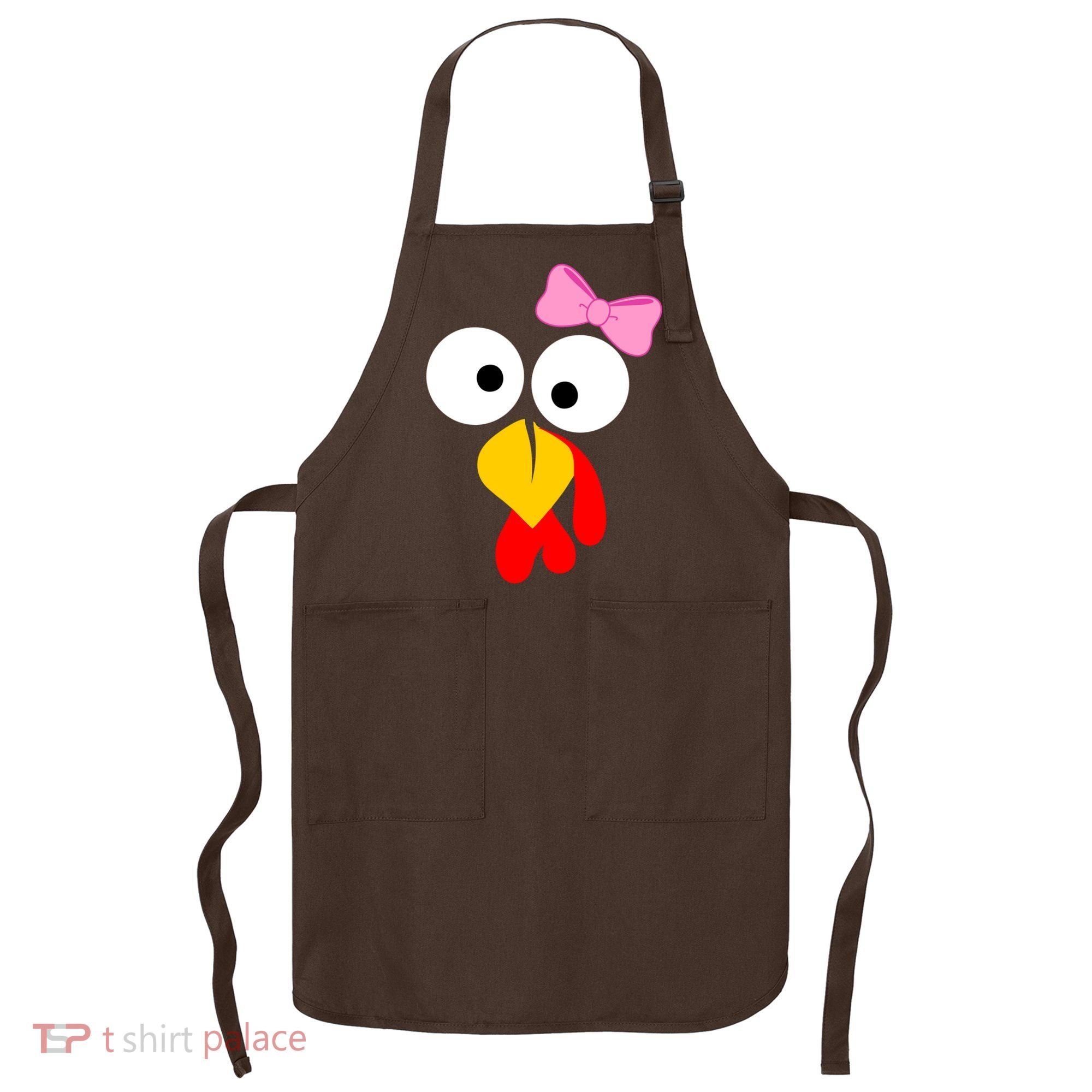 Girl Turkey Face Pink Bow Thanksgiving Day Apron