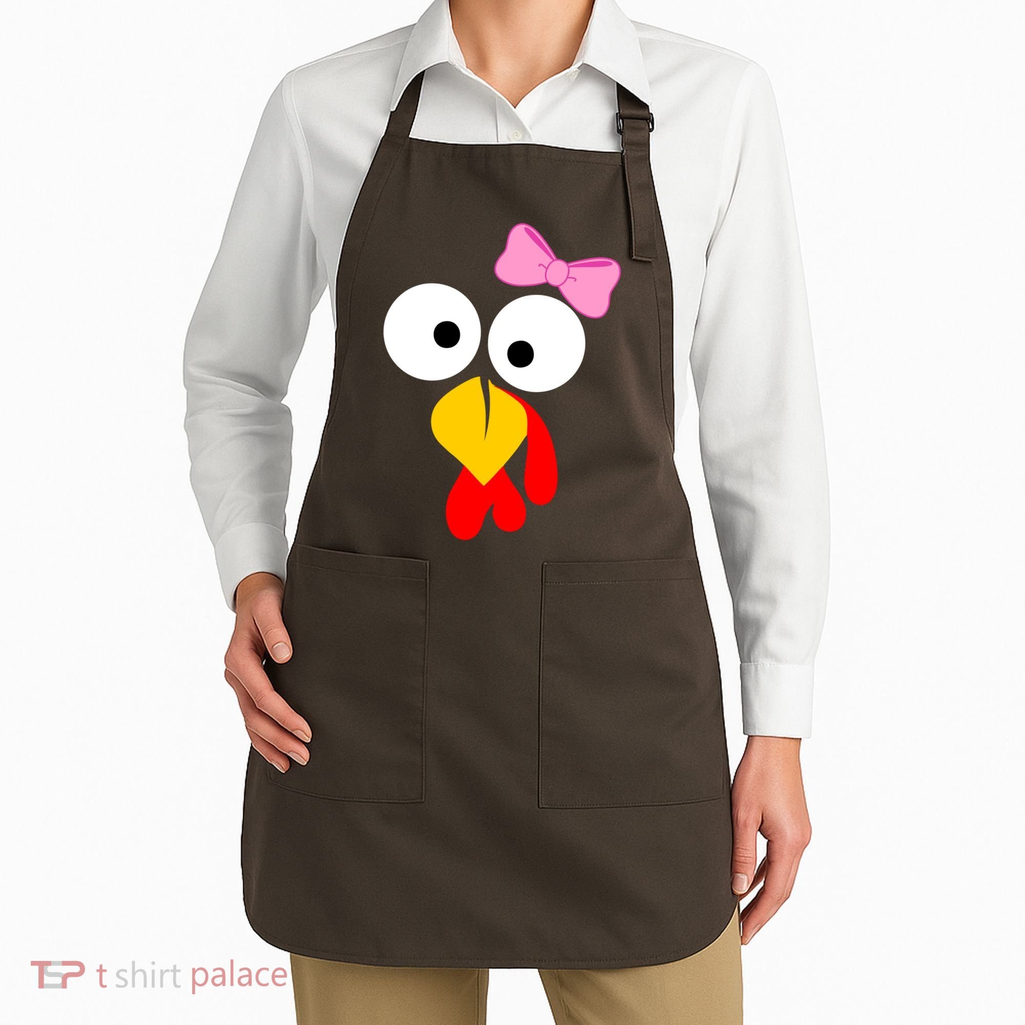 Girl Turkey Face Pink Bow Thanksgiving Day Apron