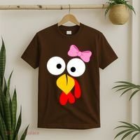 Girl Turkey Face Pink Bow Thanksgiving Day T-Shirt thumb 2