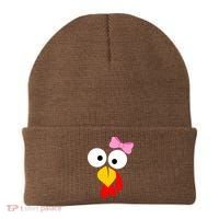 Girl Turkey Face Pink Bow Thanksgiving Day Beanie thumb 0