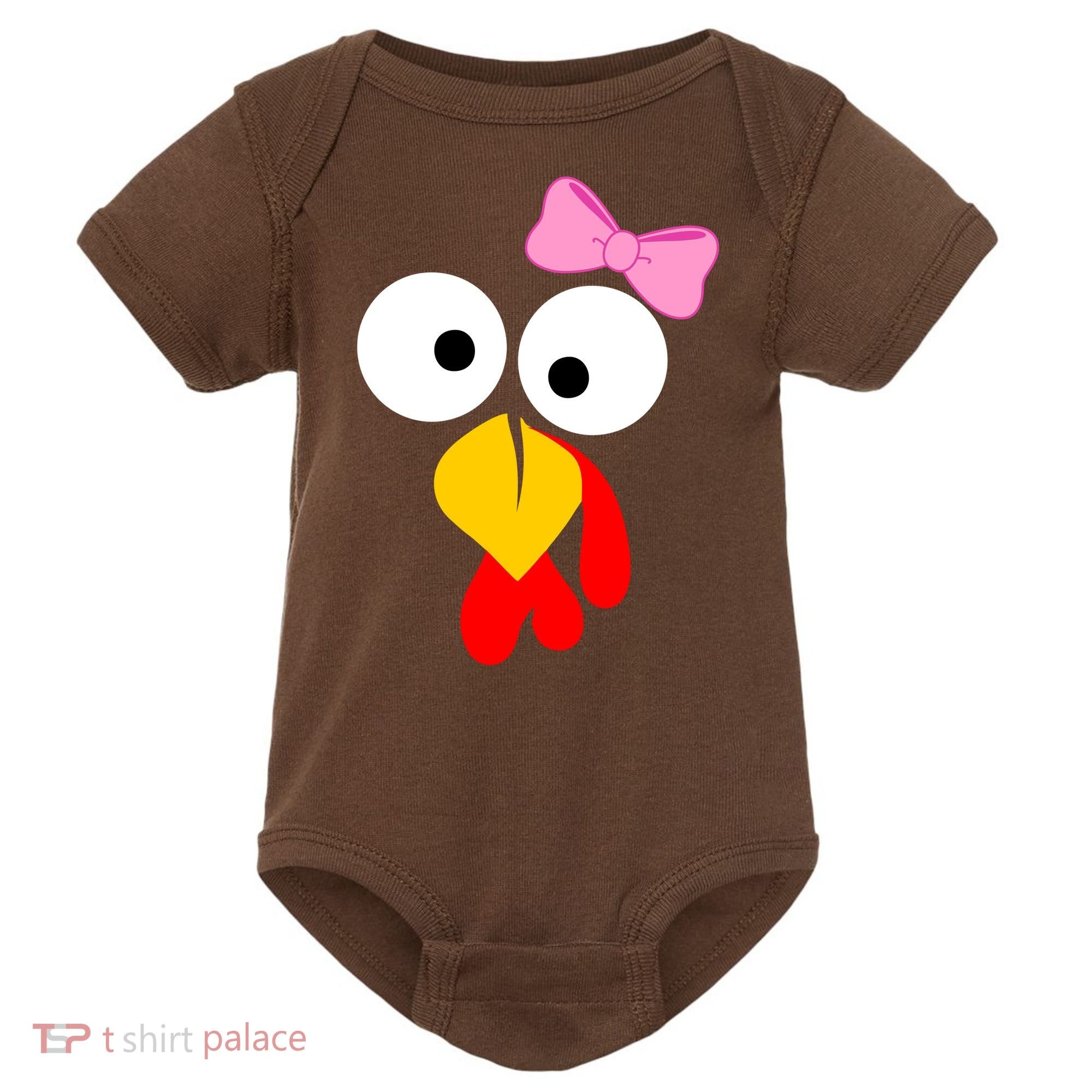 Girl Turkey Face Pink Bow Thanksgiving Day Baby Bodysuit