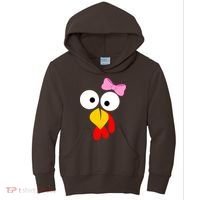 Girl Turkey Face Pink Bow Thanksgiving Day Kids Hoodie thumb 0