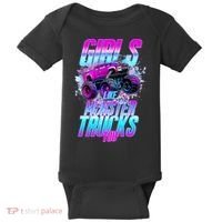 Girls Like Monster Trucks Too Baby Bodysuit thumb 0