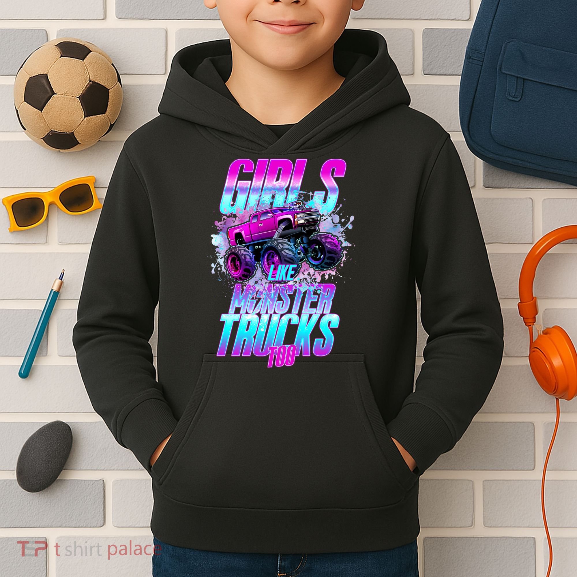 Girls Like Monster Trucks Too Kids Hoodie
