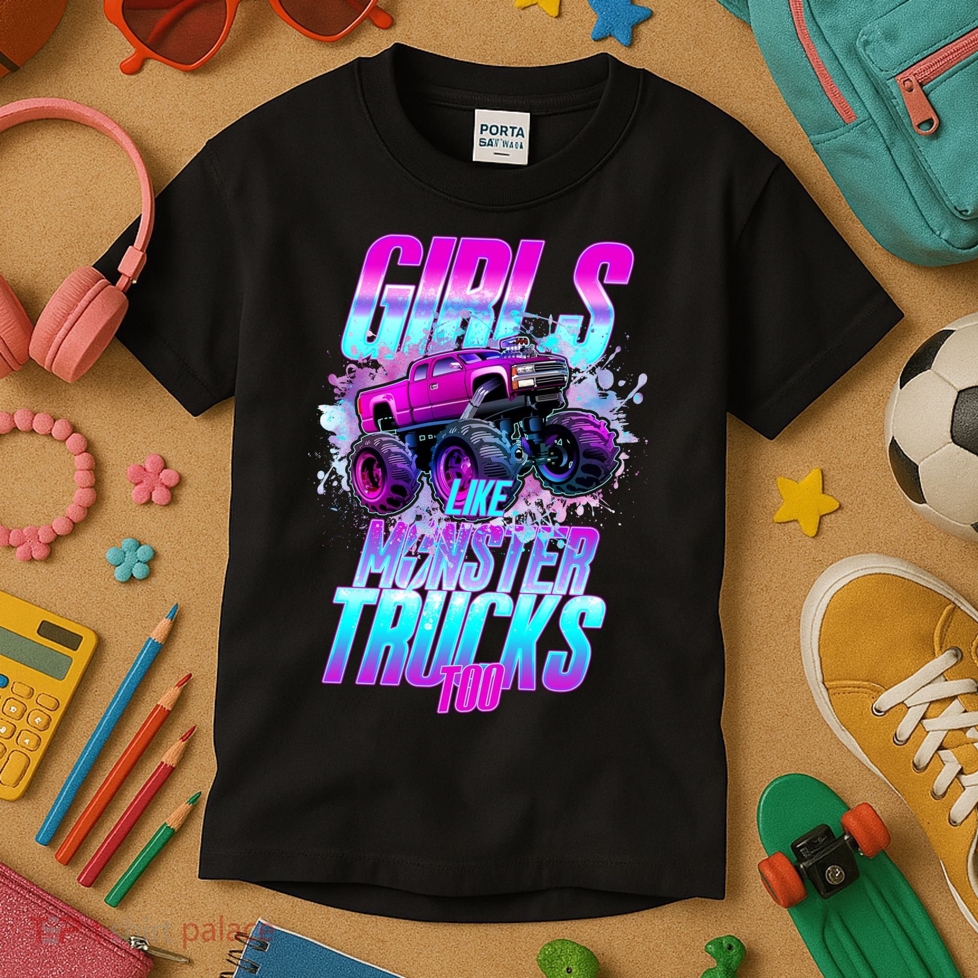 Girls Like Monster Trucks Too Kids T-Shirt