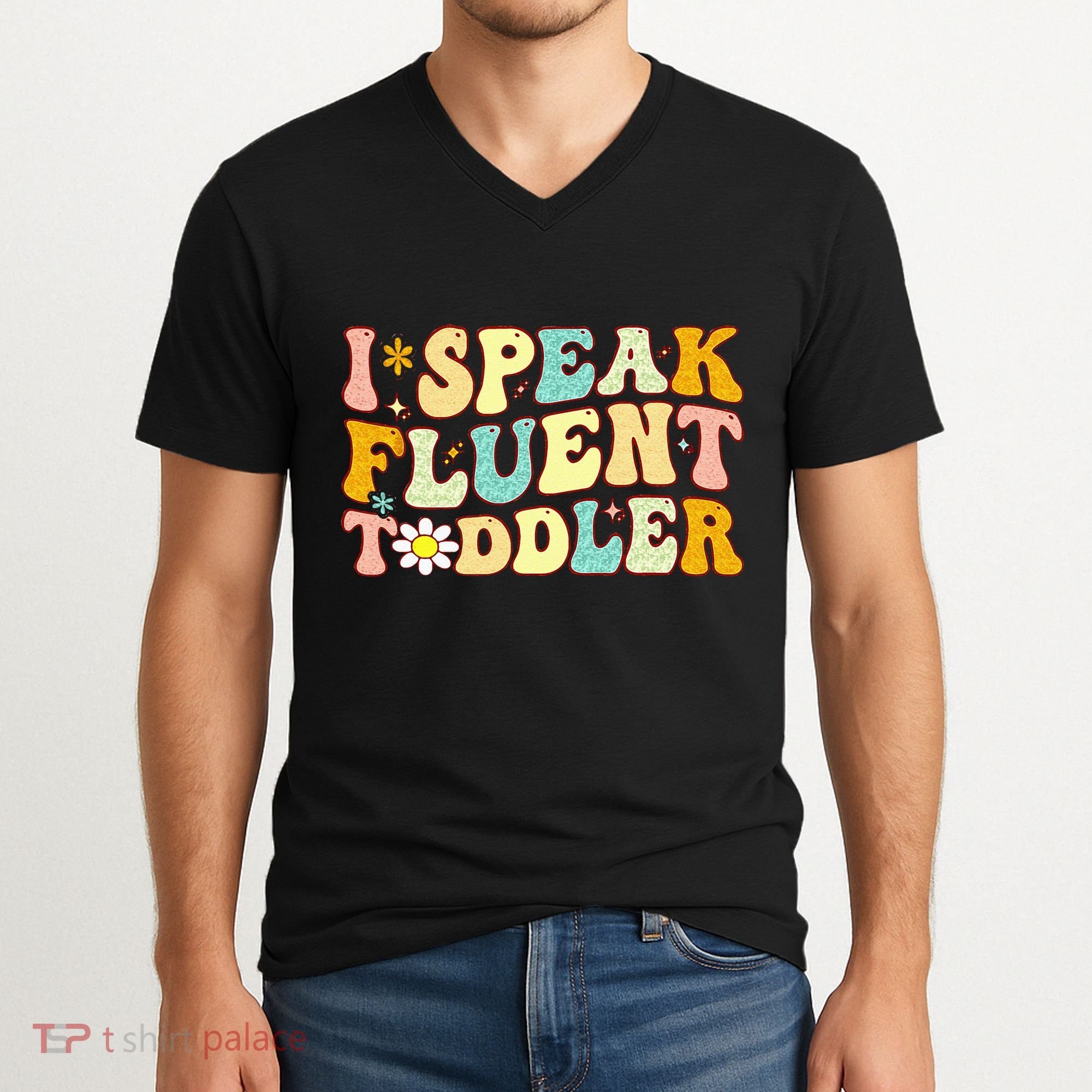 Groovy I Speak Fluent Funny Daycare Provider Teacher V-Neck T-Shirt
