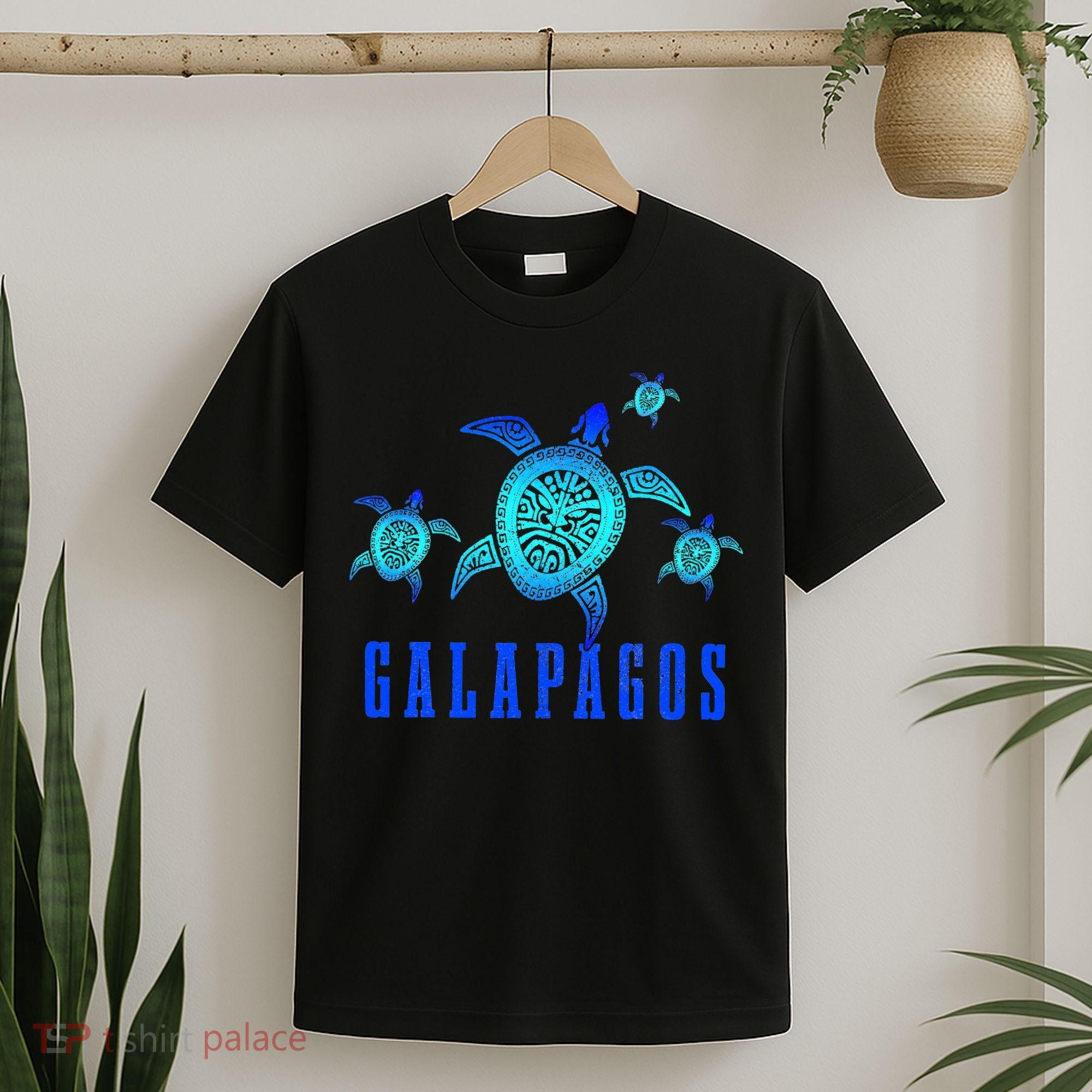Galapagos Islands Sea Turtle Tribal Pattern Scuba Diving T-Shirt