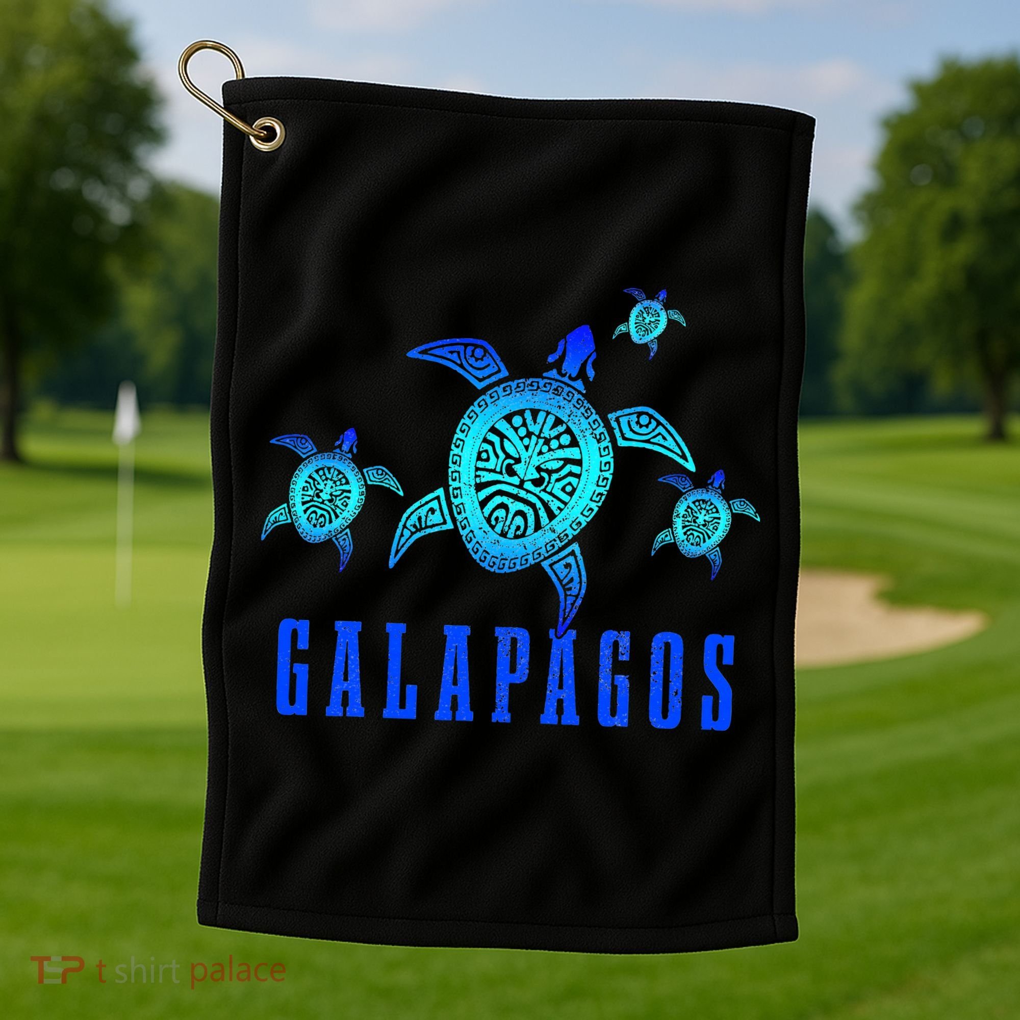 Galapagos Islands Sea Turtle Tribal Pattern Scuba Diving Golf Towel