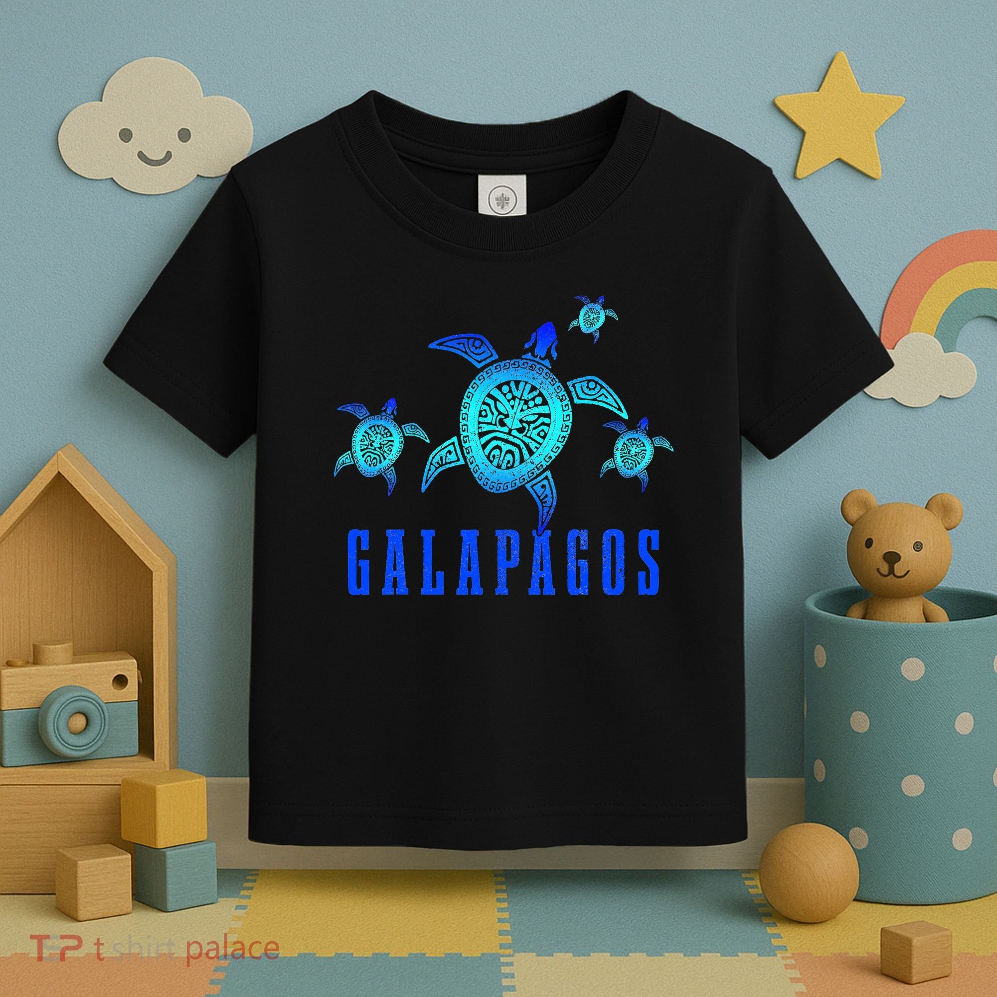 Galapagos Islands Sea Turtle Tribal Pattern Scuba Diving Toddler T-Shirt