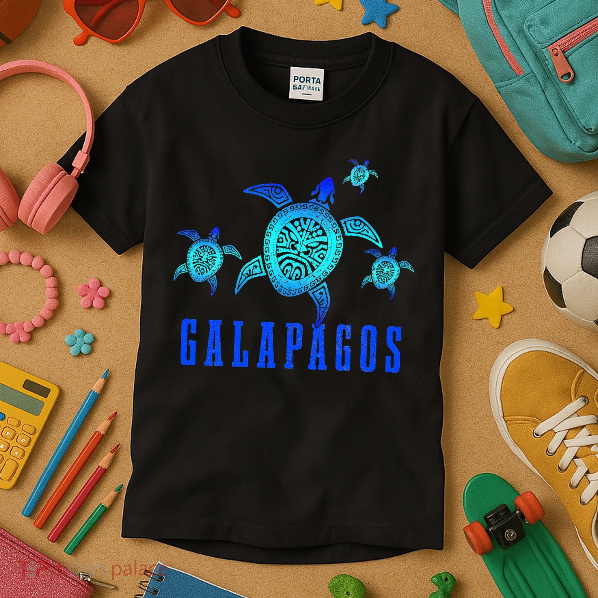 Galapagos Islands Sea Turtle Tribal Pattern Scuba Diving Kids T-Shirt