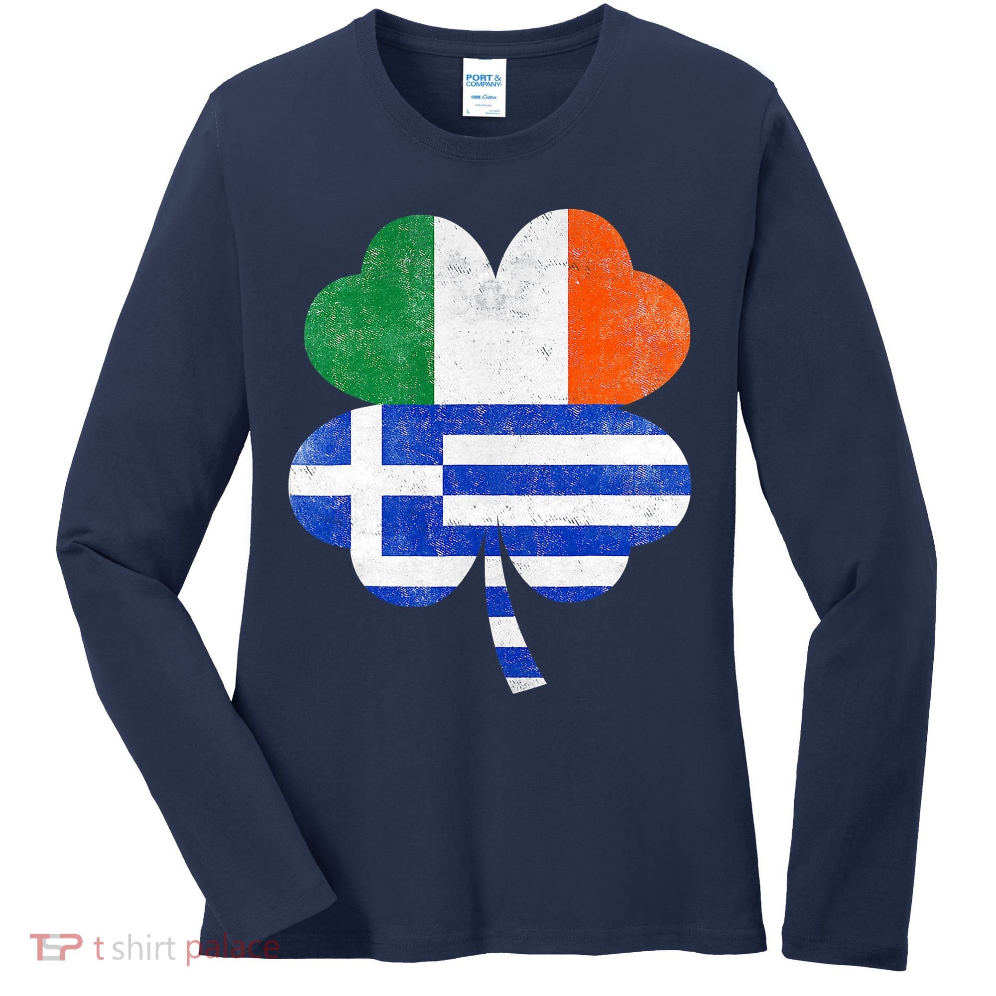Greek Irish Shamrock Greece Ireland Flag St. Patrick's Day Women's Long Sleeve Shirt