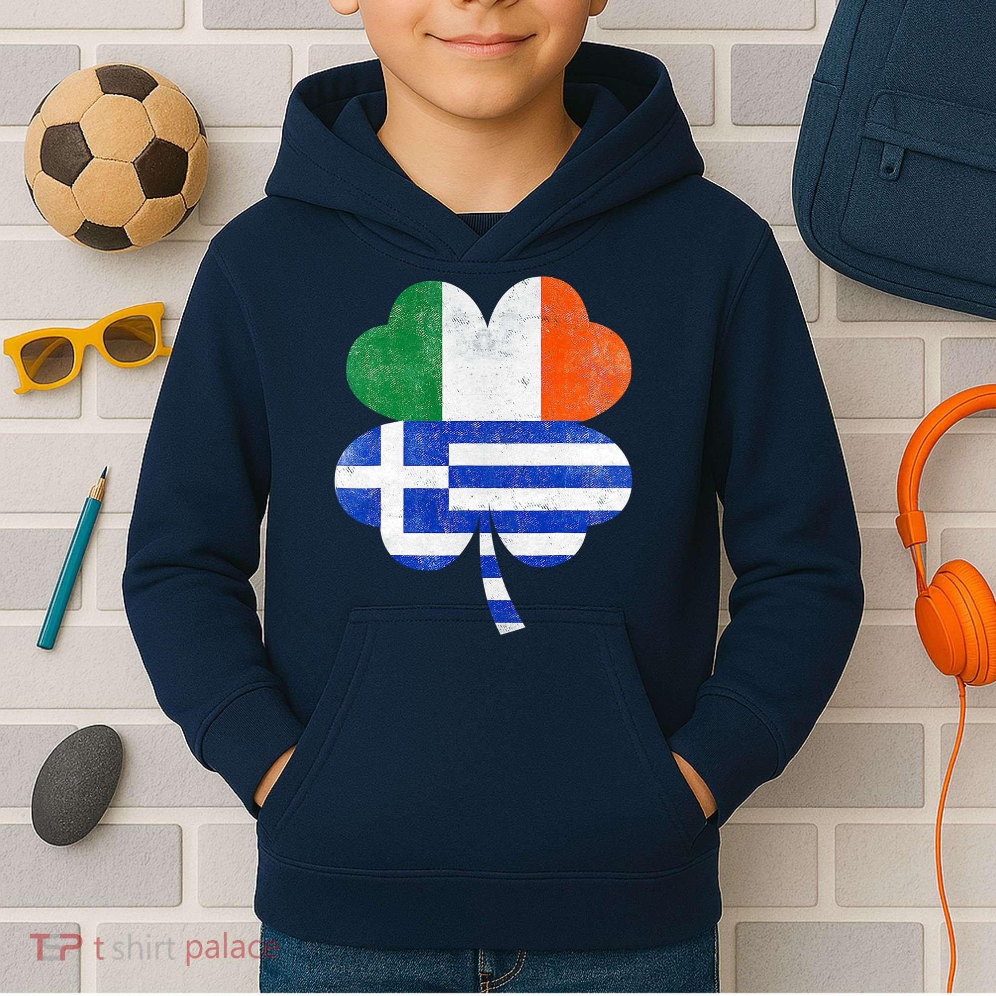 Greek Irish Shamrock Greece Ireland Flag St. Patrick's Day Kids Hoodie